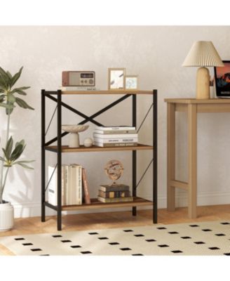 3 Tier Bookcase with Heavy Duty Metal Frame Industrial Shelf