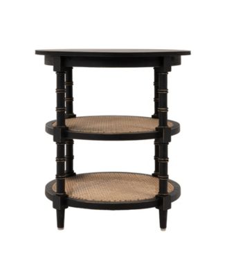 23" Wood Round Table with 2-Cane Shelves