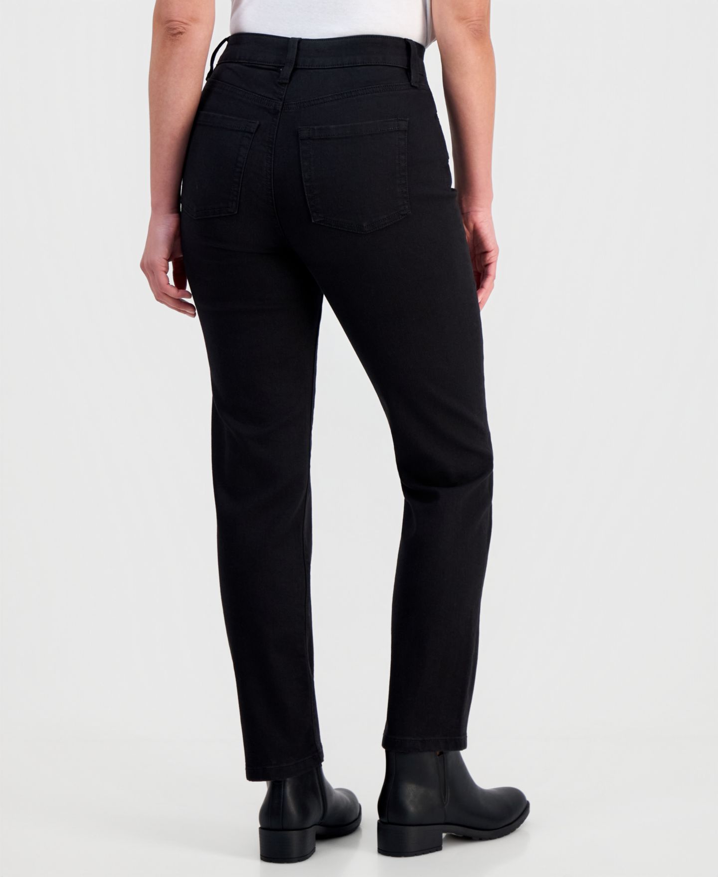 Женские джинсы Style & Co Petite High-Rise Natural Straight-Leg Jeans, Petite & Petite Short, цвет: Глубокий чёрный — фото 4