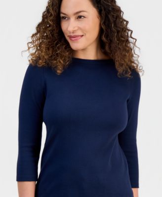 Women's Petite Pima Cotton 3/4-Sleeve Boat-Neck Top