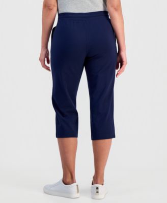 Petite Solid-Knit Mid-Rise Capri Pants