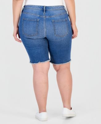 Plus Size Denim Raw-Edge Bermuda Shorts