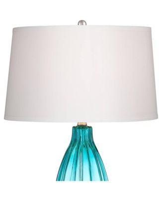 Coastal Table Lamps 30 Tall Set of 2 Fluted Blue Glass  Drum Shade for Living Room Family Bedroom Bedside Nightstand