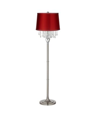 Modern Floor Lamp 62.5" Tall Satin Steel Chrome Crystal Chandelier Satin Drum Shade for Living Room Reading Bedroom Office