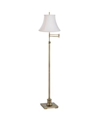 Traditional Swing Arm Floor Lamp 70" Tall Antique Brass Imperial  Fabric Bell Shade for Living Room Reading Bedroom
