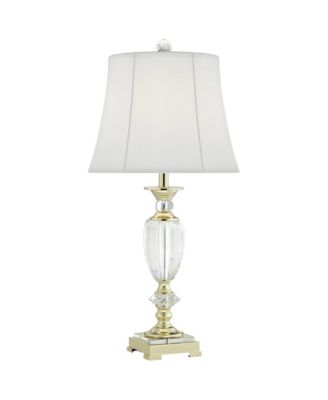 European Style Table Lamp with Table Top Dimmer 28.75" Tall Brass Clear Crystal Fabric Empire Living Room Bedroom