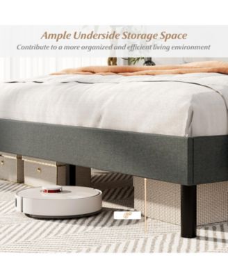 Upholstered Bed Frame with Button Tufted Wingback Headboard and Wooden Slats Support Mattress Foundation