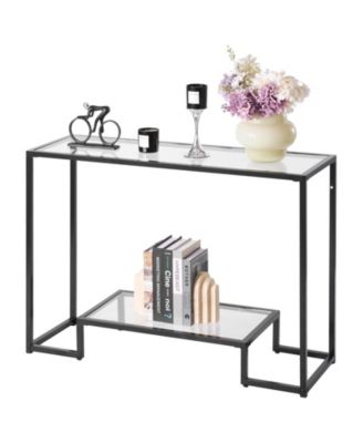 2 Tier Glass Console Table with Metal Frame for Entryway