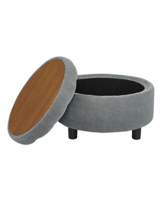 25" Round Storage Ottoman - Modern Tufted Fabric Circle Coffee Table with Removable Top, Footrest Stool for Bedroom