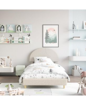 Bed Frame Round Boucle Headboard Upholstered Arch-Shaped Design No Box Spring Required Easy Assembly