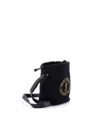 Rive Gauche Drawstring Bucket Bag Embroidered Wool