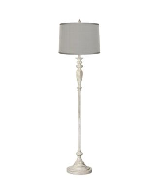 Possini Euro Design Vintage Shabby Chic Floor Lamp 60" Tall Antique Washed Platinum Drum Shade for Living Room Office