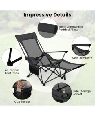 Camping Lounge Chair w/Detachable Footrest 4-position Backrest Carrying Bag