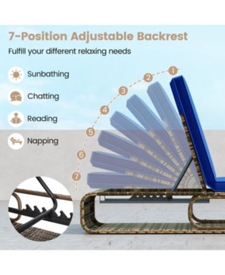 2PCS Chaise Lounge Chair w/ Adjustable Backrest Cushion and Storage Outdoor