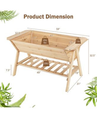 59'' x 31'' x 32.5'' Raised Garden Bed w/ Shelf Wood Elevated Planter Box w/ Liner