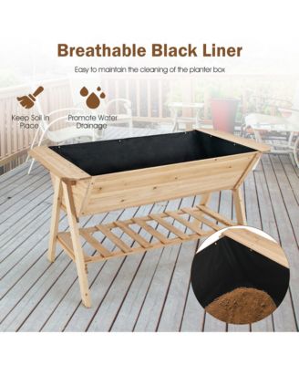 59'' x 31'' x 32.5'' Raised Garden Bed w/ Shelf Wood Elevated Planter Box w/ Liner