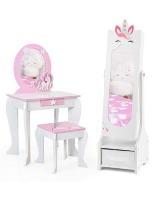 Princess Vanity Table and Stool Set with Jewelry Cabinet and Mirror Drawer