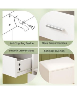 Makeup Table and Stool Set with Hair Dryer Stand and 5 Drawers