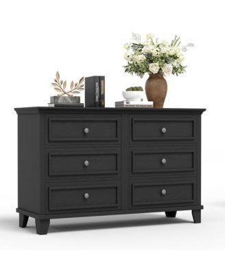 Farmhouse Dresser for Bedroom with 6 Drawer, Double Dresser TV Stand with Vintage Handle