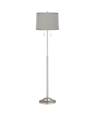 Abba Modern Floor Lamp 66" Tall Brushed Nickel Platinum Dupioni Silk Drum Shade for Living Family Room Bedroom Office House Home