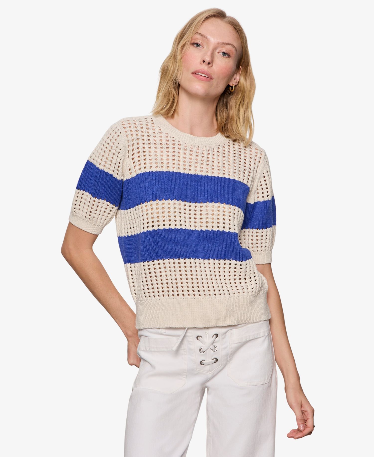 Women's Beachside Openwork Crewneck Cotton Top