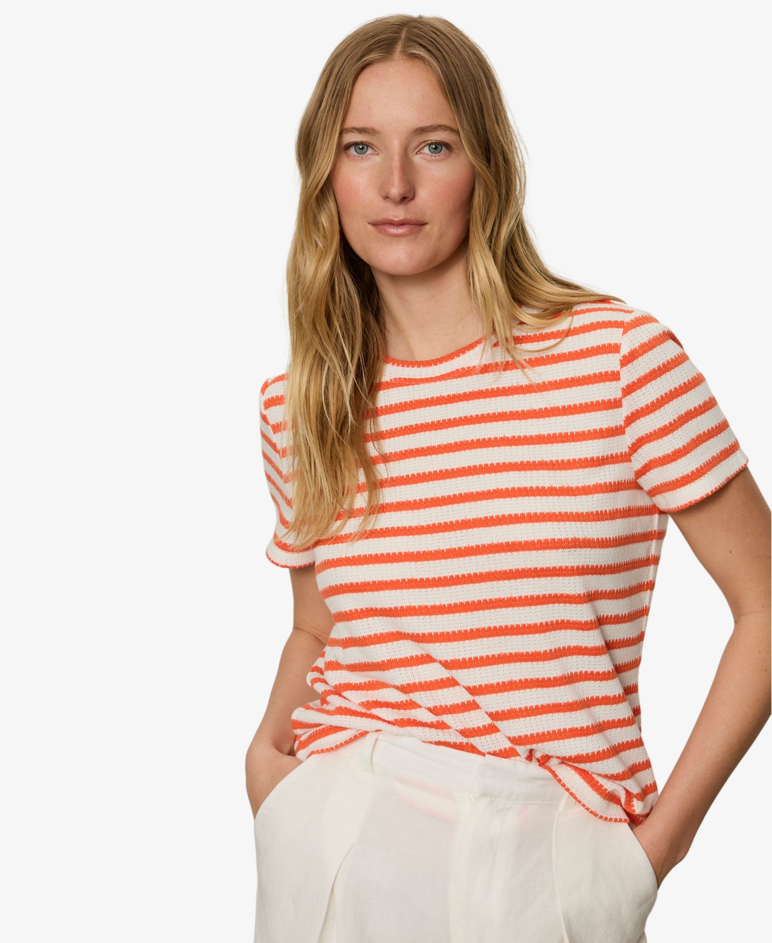 Petite Striped Crewneck Textured T-Shirt