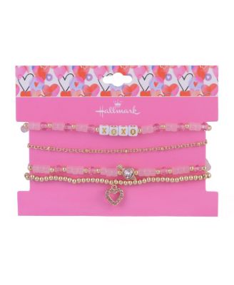 Glass Stone Valentine s Day Bracelet Set Brass