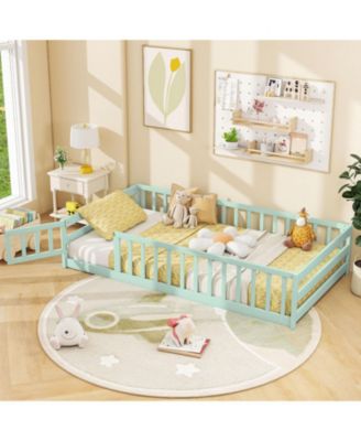 Twin Montessori Floor Bed Frame with Full Length Guardrails