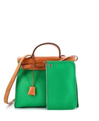 Pre-Owned HERMES 31 Herbag Zip Berline Vache Canvas and Leather