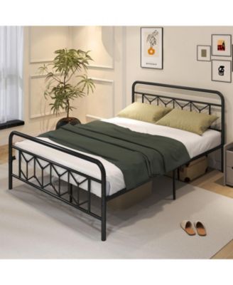 Metal Bed Frame with Headboard and Snap-Lock Slats