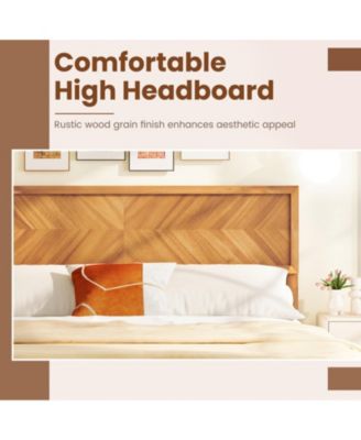 Rubberwood Platform Bed Frame with Storage Drawers and Headboard