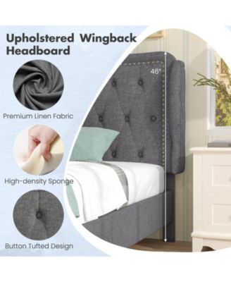 Bed Frame with Button Tufted Wingback Headboard Storage