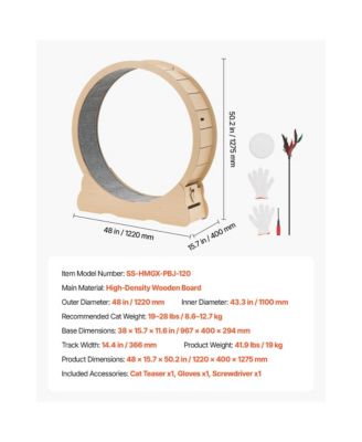 Zeus and Ruta 48 Inch Cat Exercise Wheel for Indoor Cats up to 28 lbs Carpeted Treadmill with Locking Mechanism