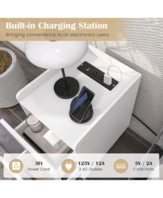 Nightstand with 2 Drawers and USB Charging Ports