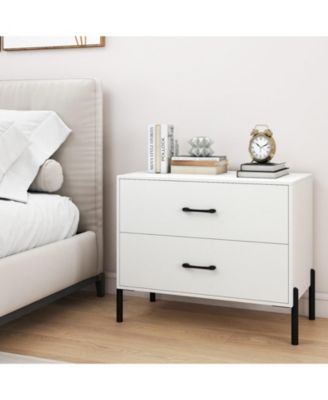 Modern 2-Drawer Nightstand with Metal Legs and Wide Storage