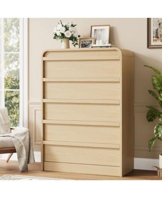 Arched 5 Drawer Dresser for Bedroom, 45in Tall Wooden 5 Chest of Drawers with Curved Profile Design
