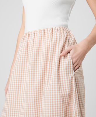Women's Gingham Ruched Waist Midi Skirt