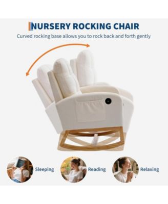 Linen Nursery Rocking Chair with USB Port and Side Pocket