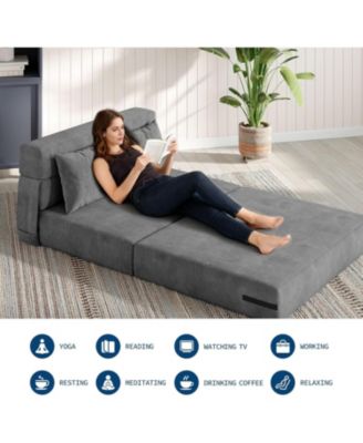 76" Folding Sofa Bed, Convertible Futon Couch with Pillow, Linen Fabric for Small Spaces