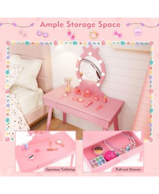 Kids Vanity Set with LED Lighted Mirror and Adjustable Brightness