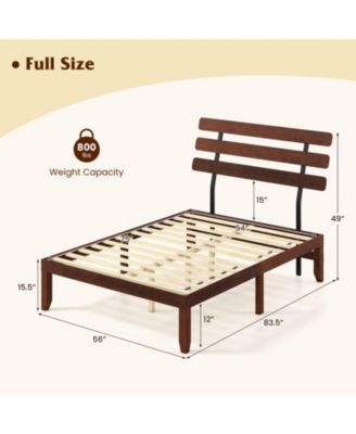 Metal and Wood Platform Bed Frame with Headboard and Retro Headboard