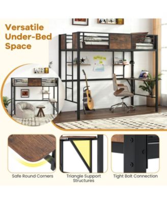 Loft Bed with Safety Guardrails and Ladder