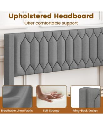 Upholstered Platform Bed with Wingback Headboard and Slats