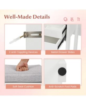 Small Vanity Desk with Lighted Mirror and Stool Set for Bedroom