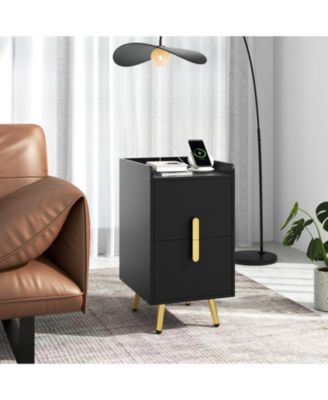 Nightstand with 2 Drawers and USB Charging Ports