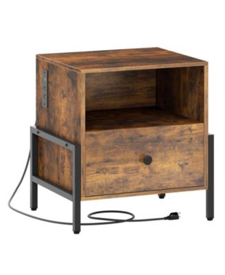 Nightstand with Charging Station Drawer and Open Compartment