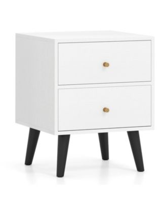 Mid-Century Modern 2-Drawer Nightstand with Golden Knobs