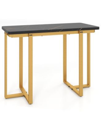 42 in Faux Marble Console Table with Geometric Gold Metal Frame