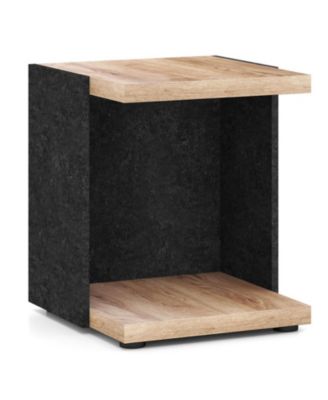 16.5 in Mid-Century 2-Tier End Table with Open Storage Shelf, Oak