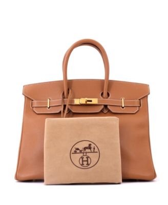 Birkin 35 Handbag Brown Veau Grain Lisse with Gold Hardware